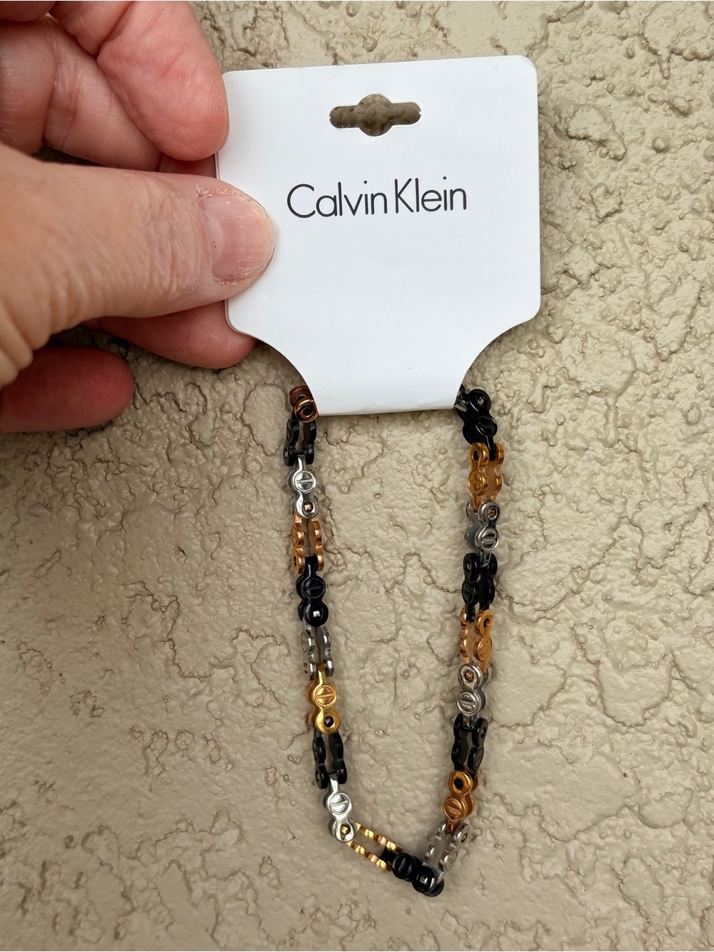 Calvin Klein Mixed Metal Black, Gold & Silver Link Bracelet